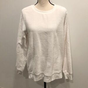 White fur teddy sweater long sleeve pullover comfy cozy winter SZ  L
